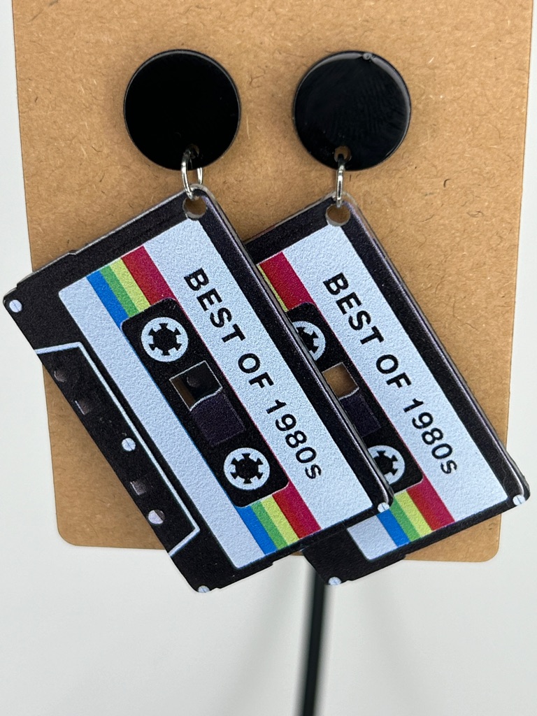 Retro Best Of 1980s Cassette Tape Earrings  Black Stud Fashion Jewelry